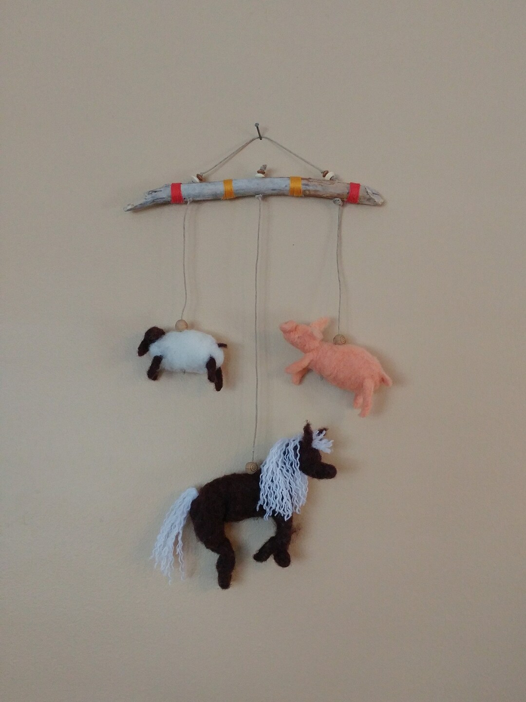 Needle Felt Farm Animal Mobile Cute Nursery Decorations Farmhouse Decor