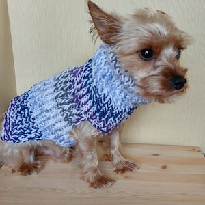 Dog Sweater - SMALL - Dog coat - Handknit dog sweater - Dog pullover - Dog clothes - Puppy sweater - Yorkie sweater - PURPLE blue white