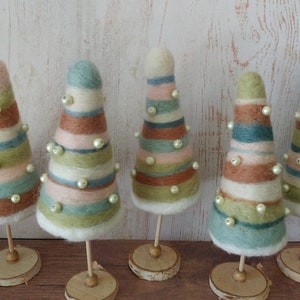 Shabby Tabletop trees Miniature Pastel Felted Christmas trees Rustic Table decorations Farmhouse style decor Christmas village trees image 4