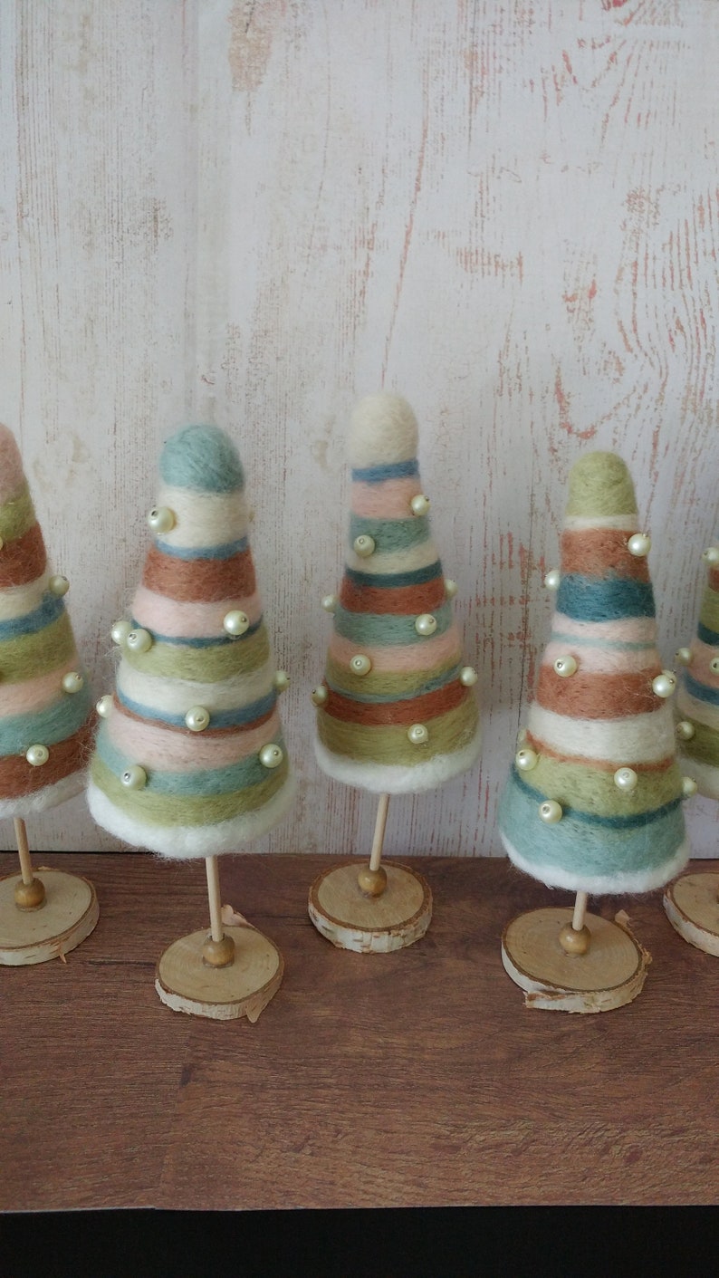 Shabby Tabletop trees Miniature Pastel Felted Christmas trees Rustic Table decorations Farmhouse style decor Christmas village trees image 4