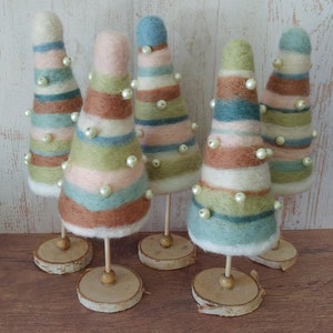 Shabby Tabletop trees Miniature Pastel Felted Christmas trees Rustic Table decorations Farmhouse style decor Christmas village trees image 6