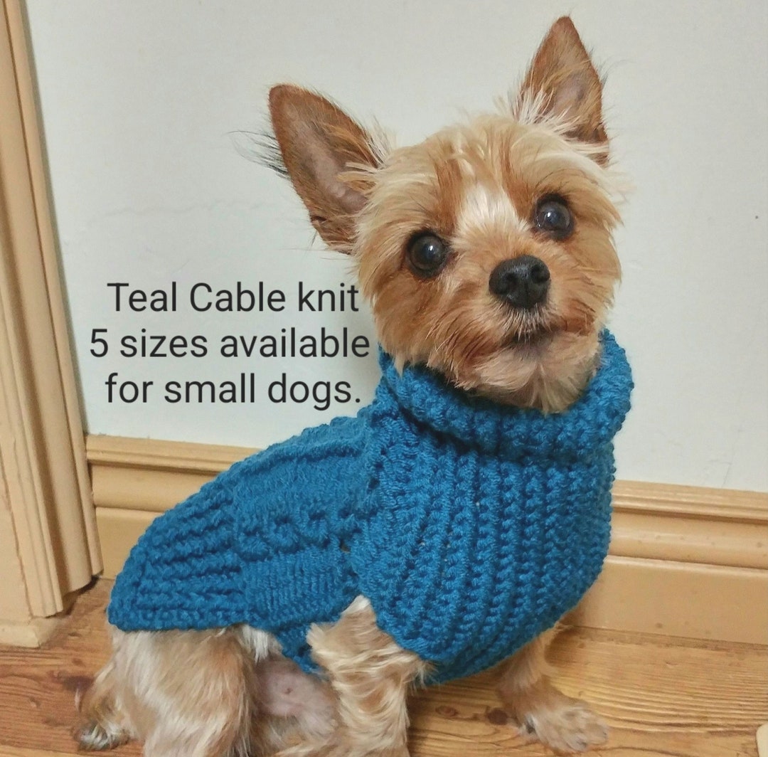 Cable Knit Blue Dog Sweater Hand Knit Dog Sweater Small Dog Sizes