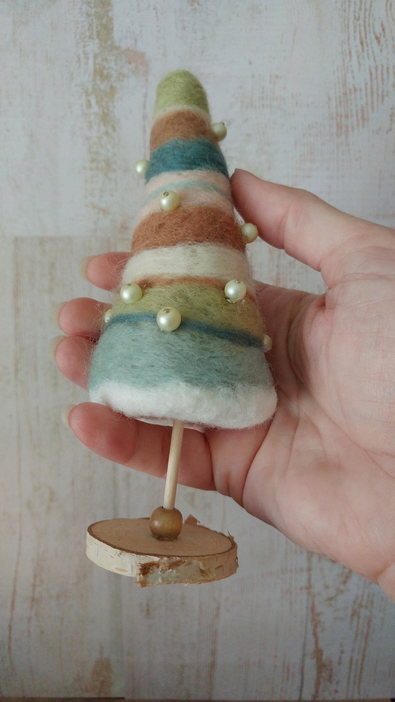 Shabby Tabletop trees Miniature Pastel Felted Christmas trees Rustic Table decorations Farmhouse style decor Christmas village trees image 2