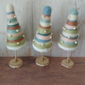 Shabby Tabletop trees Miniature Pastel Felted Christmas trees Rustic Table decorations Farmhouse style decor Christmas village trees image 7