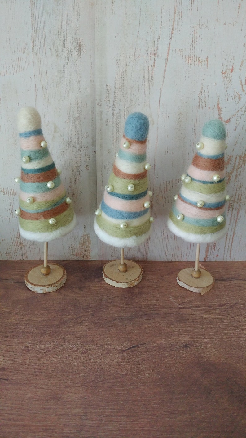 Shabby Tabletop trees Miniature Pastel Felted Christmas trees Rustic Table decorations Farmhouse style decor Christmas village trees image 7