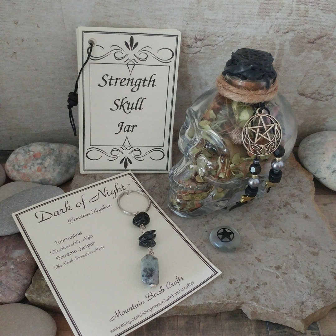 Skull Bottle - STRENGTH Energy - Witch Jar With Pentacle - Pagan ...