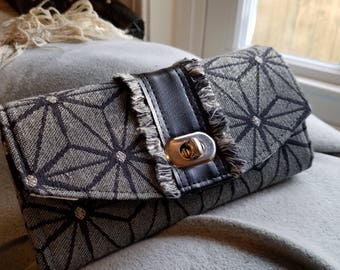 Woman's Wallet/NCW/Geometric Upholstery weight fabric/faux leather accent and trim/Necessary Clutch Wallet