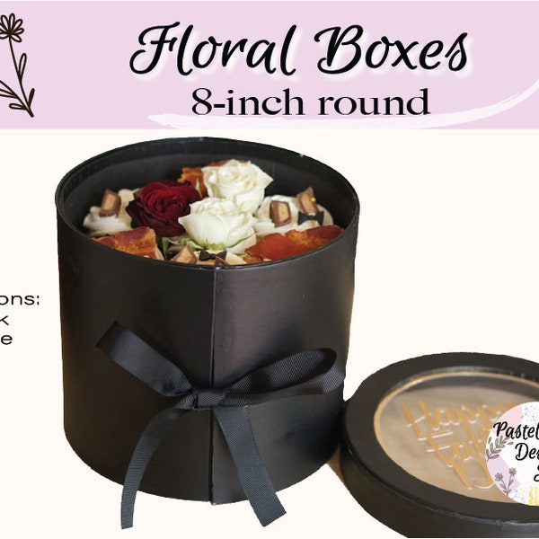 Modern Round Floral or Dessert Box, 2 Tier, for Luxury Style Flower Arrangements and strawberries, Valentine's Box, Pink, Red, White, Black