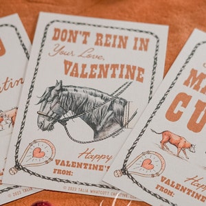 Tarjetas de San Valentín con temática de vaqueros del oeste, estilo ranchero, para imprimir por uno mismo, para San Valentín con caballos, ganado, para San Valentín con vaqueras, para San Valentín con vacas y vaqueras, para niños