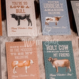 Cartes de la Saint-Valentin, vaches bovines, bricolage imprimables, cartes de la Saint-Valentin cowkid de la Saint-Valentin, cow-boy numérique, cartes de la Saint-Valentin western pour enfants, élevage de cow-boys