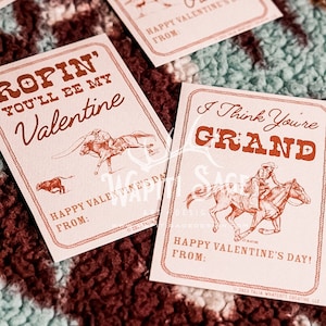 Personnalisez le nom Rodeo Western Cowboy Valentine Cards DIY Imprimable Valentine Chevaux Bovins Valentine Digital Cowboy Cowgirl Western Kids