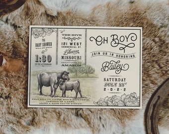 Cow Baby Shower Invitation Western Ranch Baby Shower Invite Cowboy Western Baby Angus Cattle Ranch Invitation Baby Western Nursery Cow