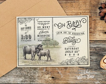Cow Baby Shower Invitation Western Ranch Baby Shower Invite Cowboy Western Baby Angus Cattle Ranch Invitation Baby Western Nursery Cow