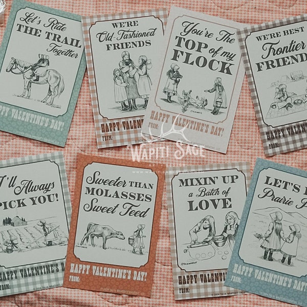 Pioneer Sisters Valentine Cards Little House DIY Printable Valentine Cowkid Valentine Cards Digital Valentine Cards Kids Book Pioneer Girls