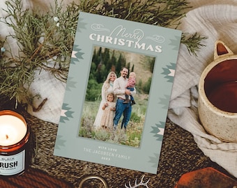 Western Christmas Photo Card Native Print Christmas Card Southwest Navajo Print Holiday Christmas Photo Card Template Editable Printable