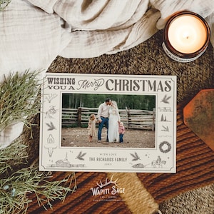 Western Christmas Fotokaart Ranch Vakantiekaart Kerstmis Cowboy Fotokaart Montana Kerstkaart Paard Fotokaart Bergkerstmis