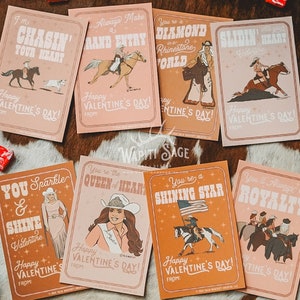 Rodeo Queen Valentijnskaarten Cowgirl DIY Afdrukbare Valentine Cowkid Roze cowgirl Valentijnskaarten Western Valentijnskaarten Rodeomeisje voor kinderen