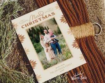 Westliche Weihnachtsfotokarte Native Print Weihnachtskarte Southwest Navajo Print Urlaub Weihnachtsfotokartenvorlage Bearbeitbar Druckbar