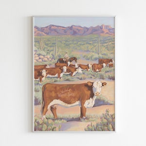 Cattle Art Print Western Painting Hereford Cow Art Print Desert Cowboy Painting Oil Ranch Home Decor Southwestern Art Talia Whatcott