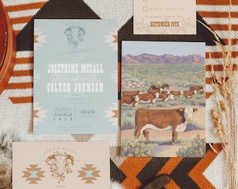 Southwestern Wedding Invitation Suite Arizona Wedding Desert Invitation Suite Hand Painted Invitation Wedding Cowboy Western Invitation