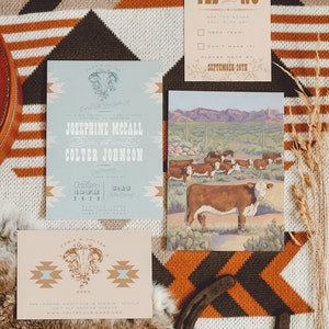 Southwestern Hochzeitseinladungs-Reihe Arizona Hochzeitswüsten-Einladungs-Reihe Handgemalte Einladung Hochzeits-Cowboy-Western-Einladung