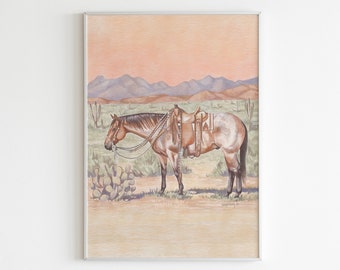 Roan Cowhorse Western Art Print Cowboy Desert Painting Print Bridle Horse Art Print Arizona Painting Southwestern Home Decor Talia Whatcott