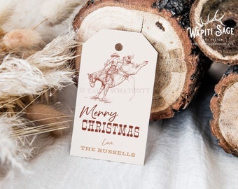 Cowboy Christmas Gift Tag Rodeo Western Christmas Gift Tag Saddle Bronc Bucking Horse Rider Gift Tag Printable Christmas Editable Tag