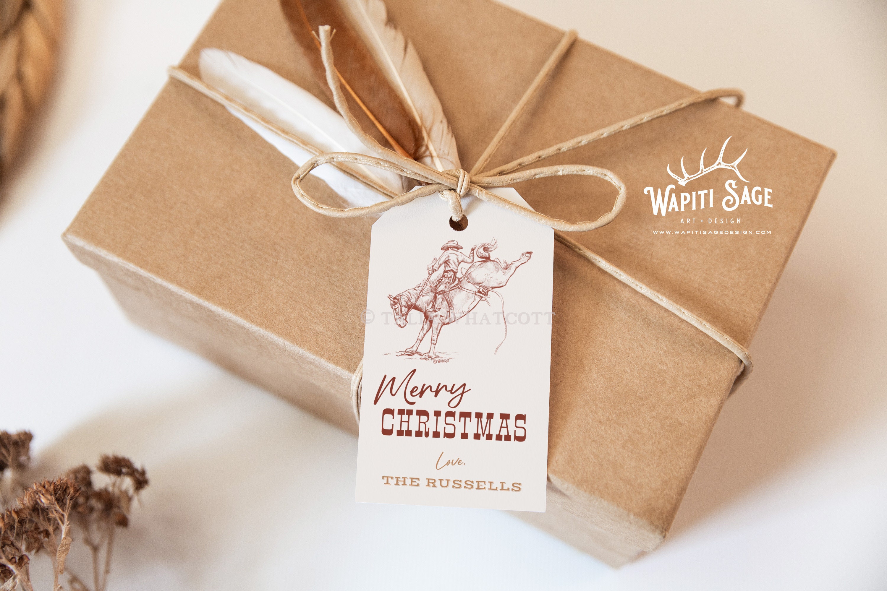 Cowboy Christmas Gift Tag Rodeo Western Christmas Gift Tag Saddle Bronc ...