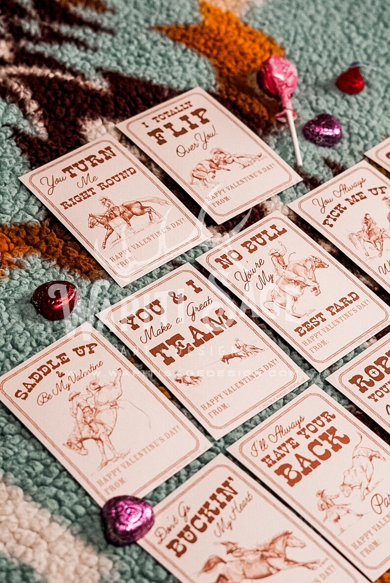 Rodeo Western Cowboy Valentine Cards / DIY Printable Valentine - Etsy
