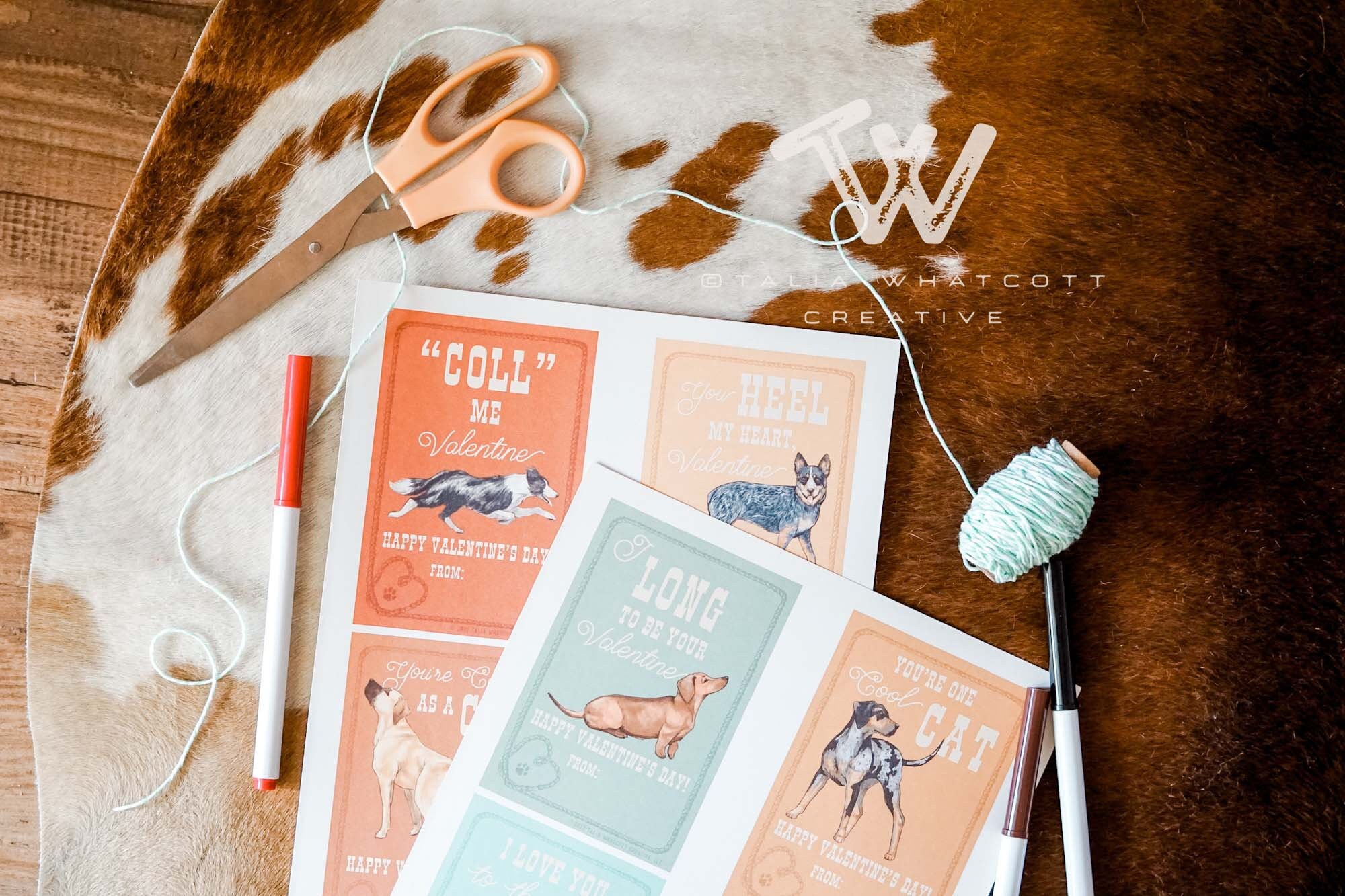 Cow Dogs Valentine Cards DIY Printable Valentine Cattle Stock Dog ...