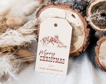 Steer Wrestling Western Rodeo Christmas Gift Tag, Editable Holiday Tag Template, Horses, Printable, Personalize, Instant Download, Corjl