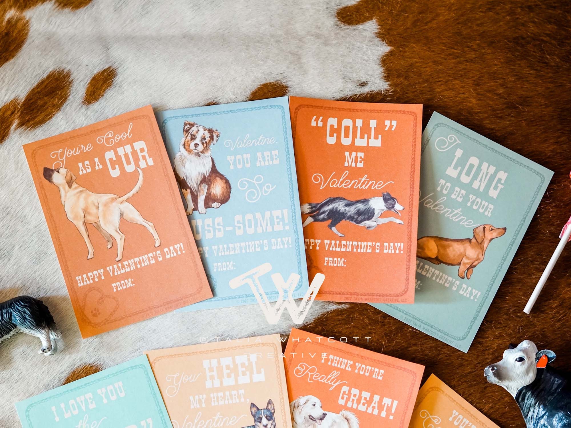 Cow Dogs Valentine Cards DIY Printable Valentine Cattle Stock Dog ...