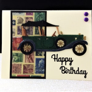 Feliz cumpleaños con coche antiguo