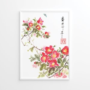 Сamellias Blooming. Frühling. Chinesische Kunst und Kalligraphie, Digitale Datei, JPG