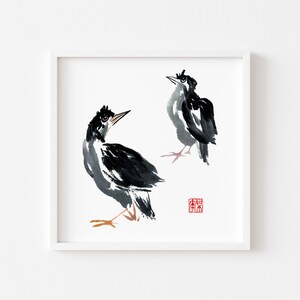 Birds, Belted Kingfishers. Chinese Art, Painting for Print, Digital file only, Download, Individual or commercial use. Files: .JPG