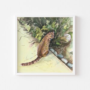 Ginger Cat print. Watercolour painting. Framed poster, poster, postcard.