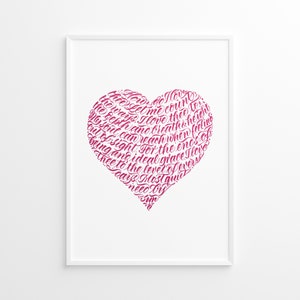How Do I Love Thee, Calligraphy heart, Handwritten Calligraphy for Print, Postcard or Poster, Digital file only, Download. File: .JPG