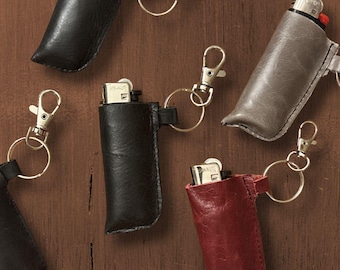 Upcycled Leather Lighter Holder Keychain – Handmade Reclaimed Leather Bic Sleeve – Sustainable Everyday Carry Accessory –  Smoker Gift