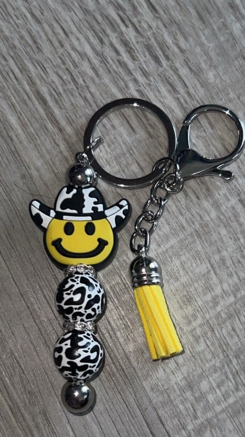 Smiley Face Cowboy Keychain. - Etsy