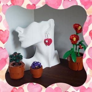 3D Printed LEGO® Brick Compatible Heart-Shaped Fish Hook Earrings – Unique and Fun Gift for LEGO® Fans