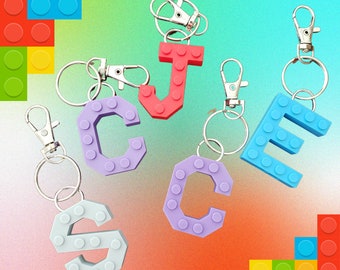 3D LEGO® Brick Compatible Letter Keychain | Personalized Kids Birthday Gift | Party Favor | Initial or Backpack Charm | School Accessory
