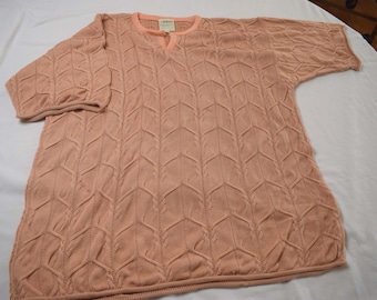 Vintage Coogi Pullover Sweater, Short Sleeve, 100% Pure Silk, Size Medium, Dark Peach Color