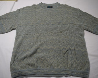 Vintage Coogi Pullover Sweater, Gray/Green, 59% linen/41 cotton.  Size Small, Short Sleeve