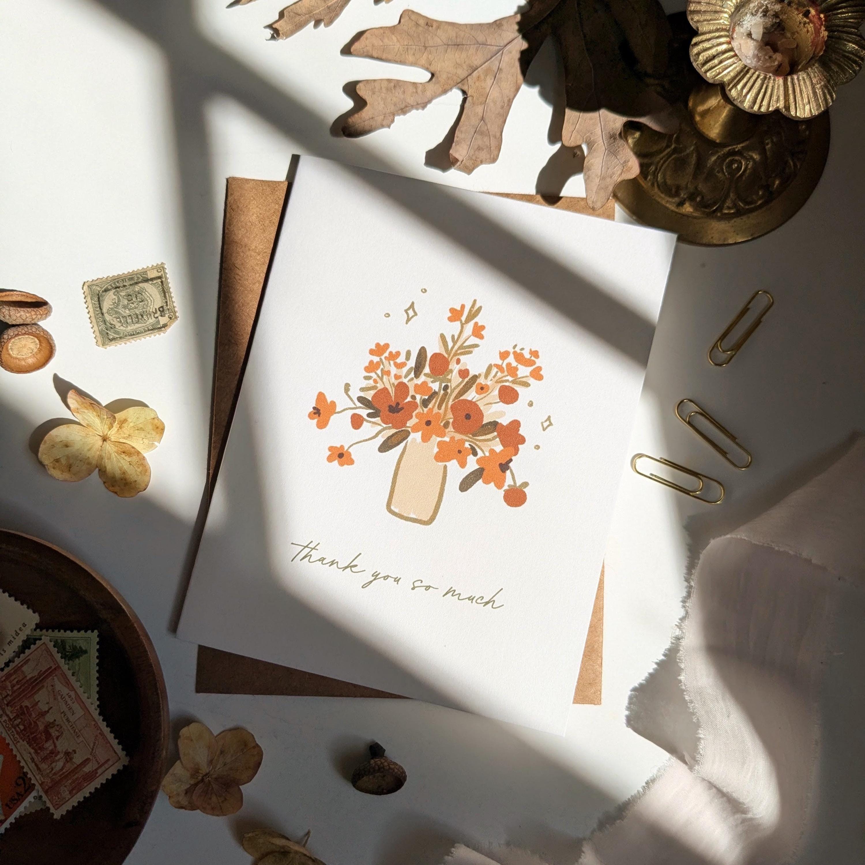 Neutral Floral Bouquet Thank You Card - Etsy