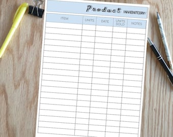 Product Inventory, Inventory Tracker, Product Inventory Spreadsheet, Inventory Template, Inventory List, Printable, PDF, Business Products