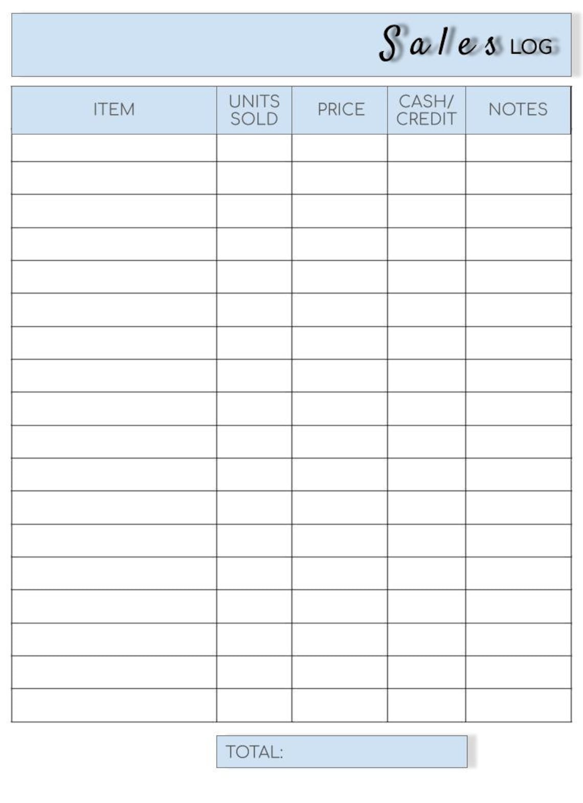 Sells Log, Monthly Sales Log Printable, Small Business Tracking and ...