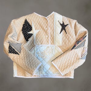 Handmade Quilt Pullover With Appliqués – Boho Patchwork Coat, M/L