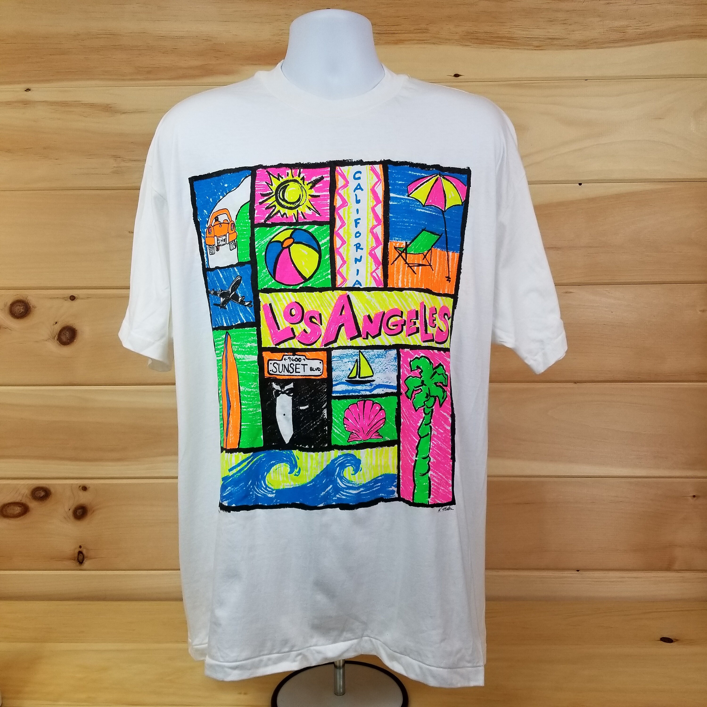 Salg bejdsemiddel Håndfuld Vintage Neon Block Los Angeles California Tourist T-shirt Size | Etsy