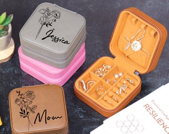 Jewelry Organizer, Jewelry Travel Case, Birth Flower Jewelry Travel Case, Travel Jewelry Box, Travel Jewelry Case, Personalized Jewelry Box