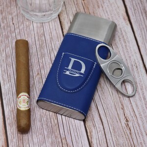 Cigar Box & Accessories, Groomsmen Cigar Case, Personalized Cigar Case, Groomsman Cigar Case, Cigar Cutter, Cigar Gift Box,Travel Cigar Case Blue w/Silver